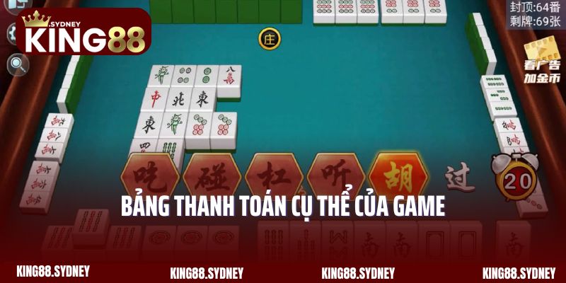 Bảng thanh toán cụ thể của game Đường Mạt Chược King88
